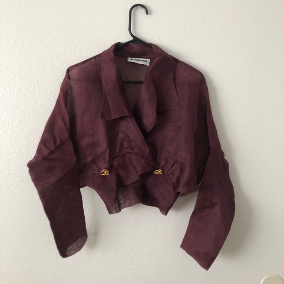 Vintage Lili Crepon Sheer Plum Bat Wing Blouse - Picture 4 of 9